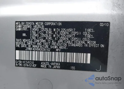 2010 Toyota Rav4 from USA, damaged, VIN JTMBF4DV8AD036162